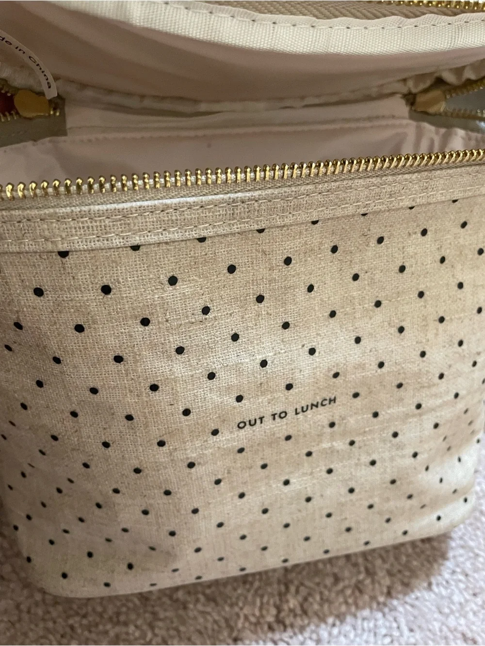 Kate Space Polka Dot Beige Canvas Lunch Box